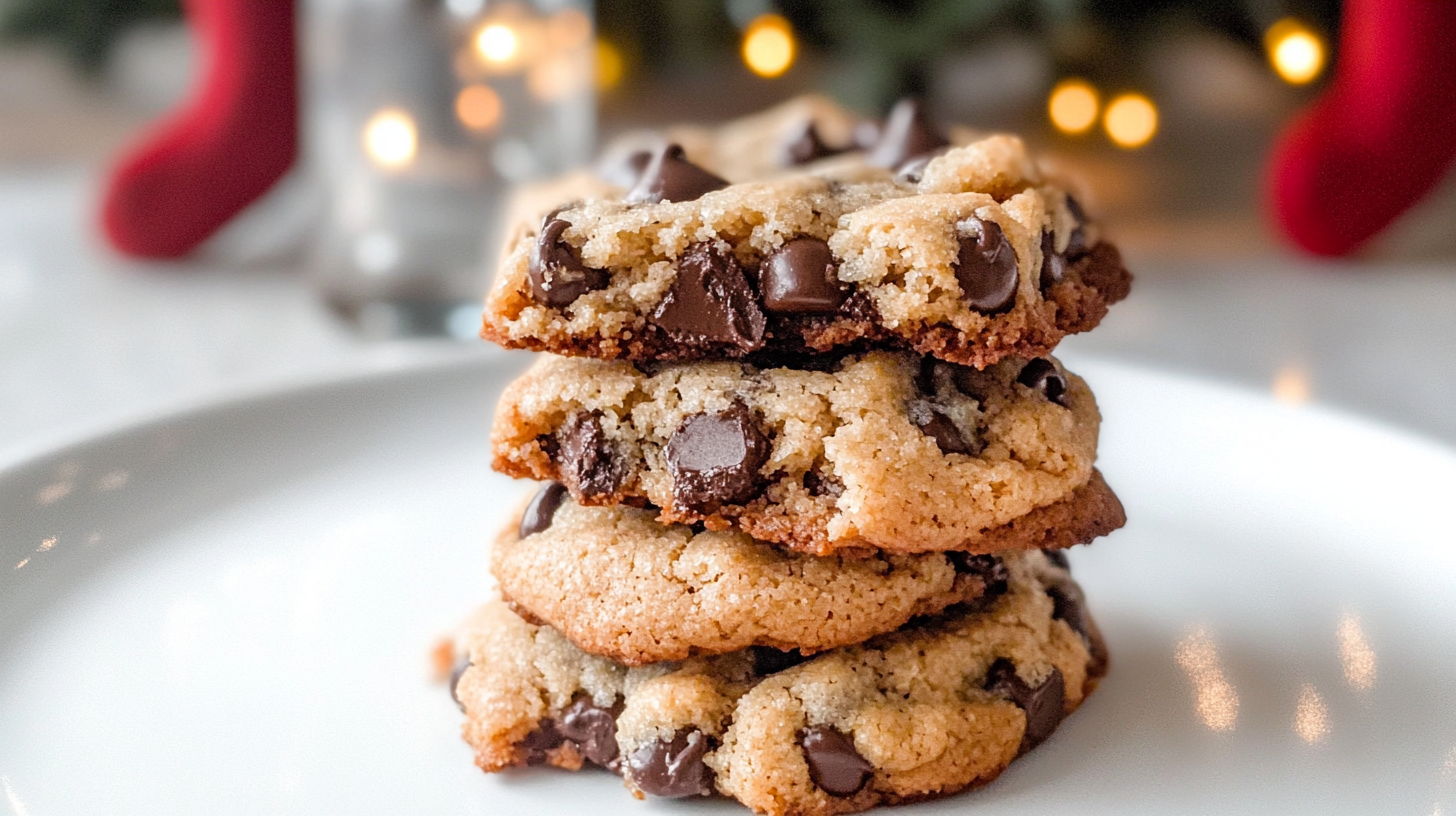 A plate of thick and chewy Keto Chocolate Chip Cookies.