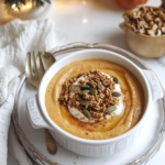Ingredients for Pumpkin Pie Smoothie Bowl, including frozen pumpkin puree cubes, frozen almond milk cubes, protein powder, maple syrup, and spices.