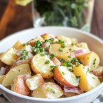 Easy Potato Salad served in a large bowl at a picnic or barbecue setting.