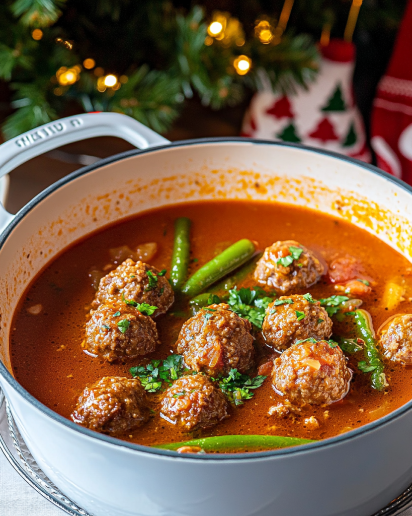 Ingredients for Albondigas Soup, including ground beef, vegetables, broth, tomatoes, and spices.