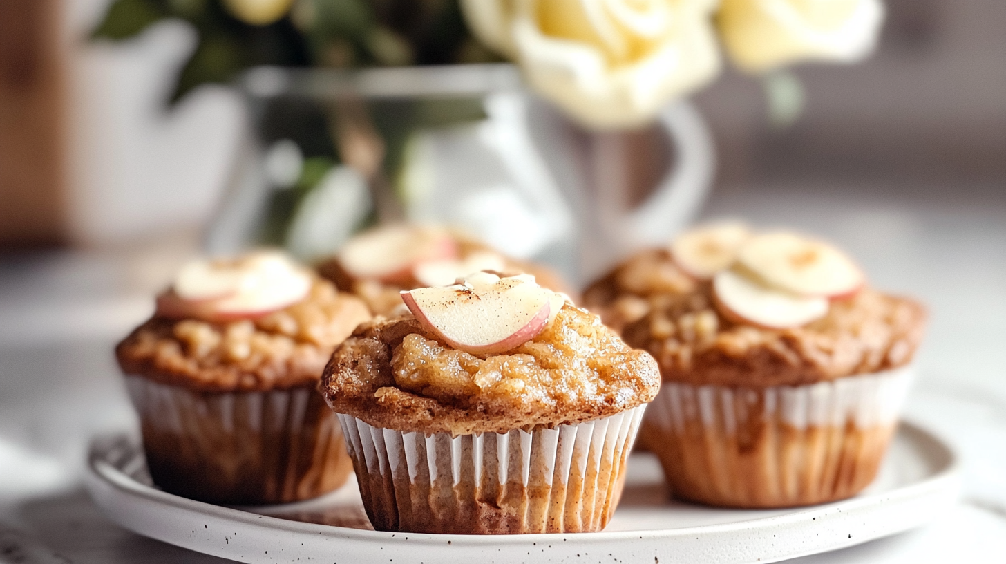 Moist Double Apple Muffins, perhaps one broken open to show the texture and apple pieces.