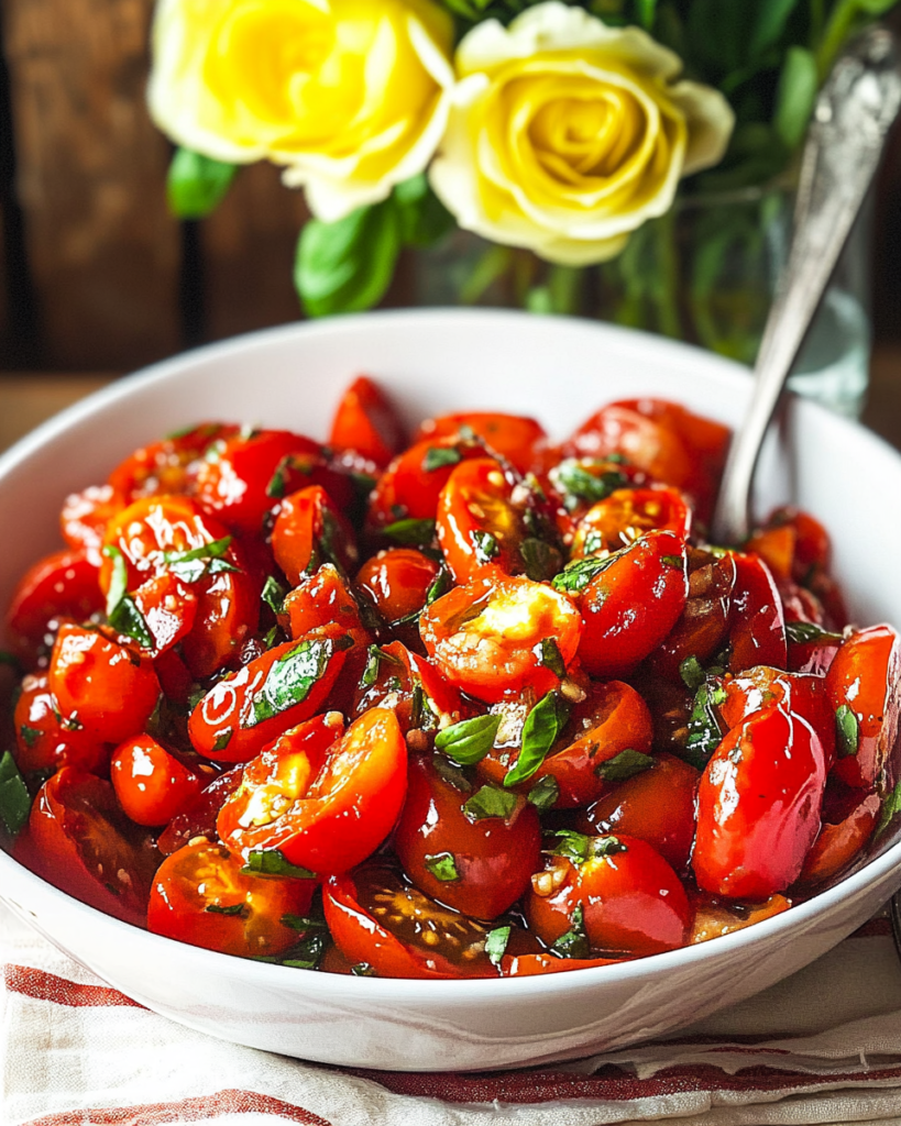 Marinated Tomato Salad served as a side dish or on top of bruschetta.