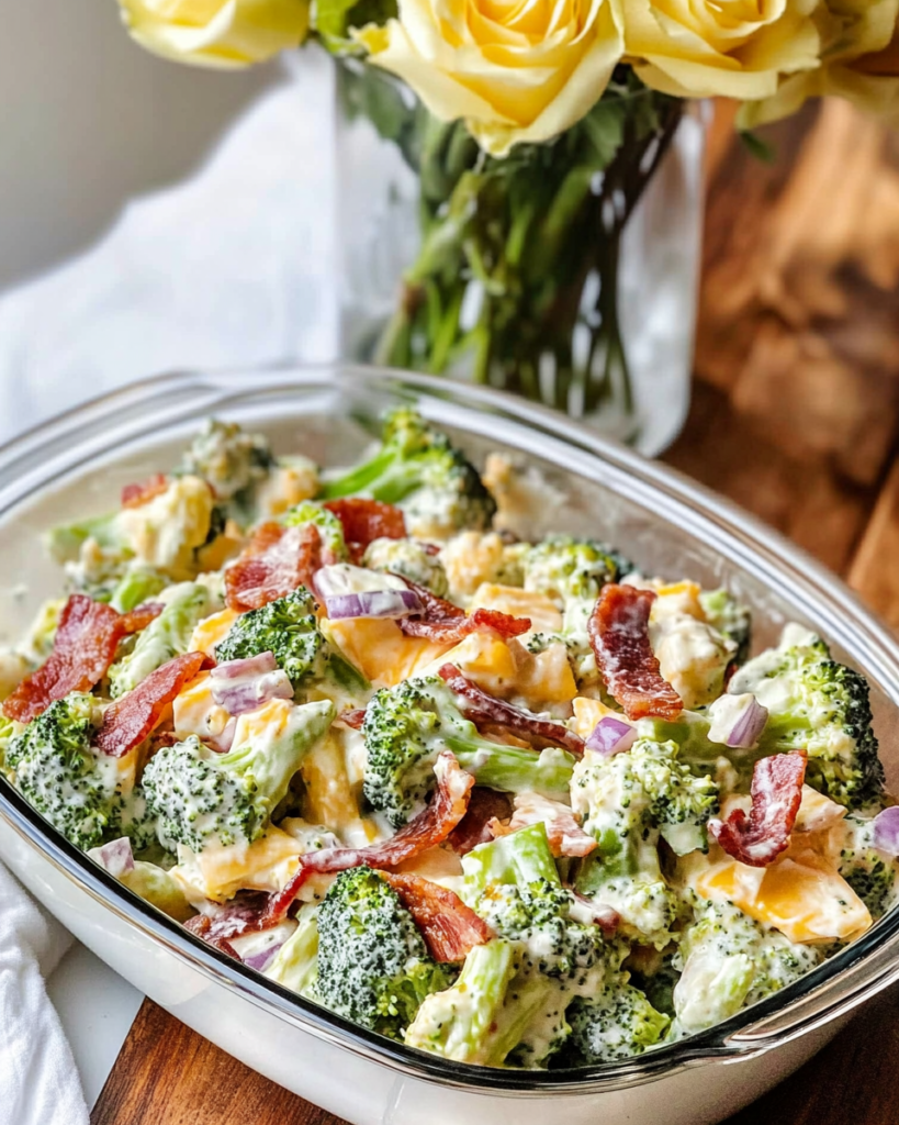 Individual meal prep containers filled with Creamy Broccoli Salad.