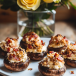 Baked Stuffed Mushrooms arranged on a serving platter, ready for a party.