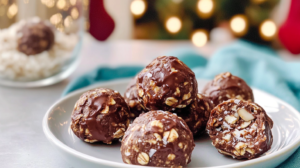 A collection of No-Bake Oat Chocolate Balls arranged on a plate or in a container.