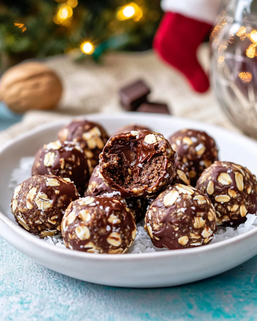 Mixing the ingredients for No-Bake Oat Chocolate Balls in a bowl.