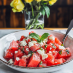 Individual servings of Watermelon Feta Salad in small bowls or cups.