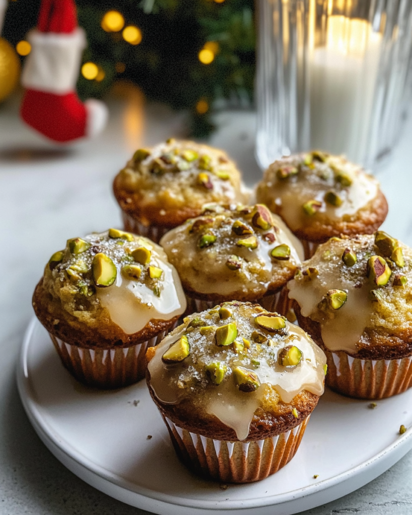 Ingredients for Lemon Pistachio Muffins, including lemons, pistachios, flour, maple syrup, yogurt, butter, and eggs.