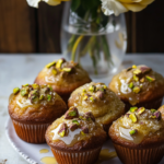 Folding chopped pistachios into the muffin batter for Lemon Pistachio Muffins.