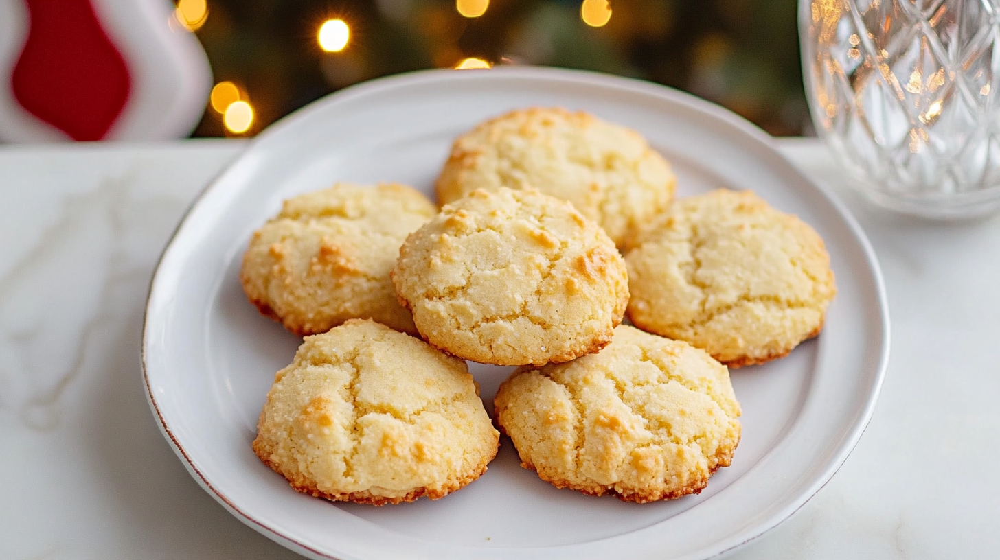 A plate of golden-brown Keto Cream Cheese Cookies.