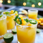 Shaking the Mango Jalapeño Margarita ingredients in a cocktail shaker with ice.