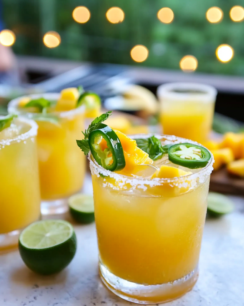 Shaking the Mango Jalapeño Margarita ingredients in a cocktail shaker with ice.