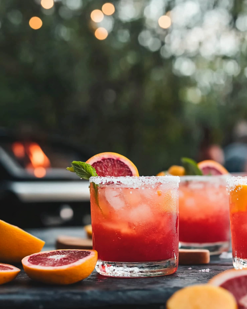 Shaking the ingredients for the Blood Orange Paloma in a cocktail shaker.