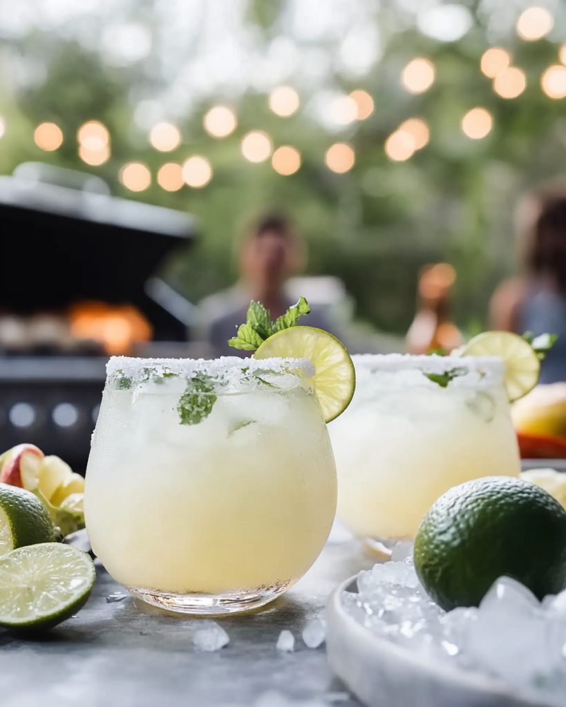 Ingredients for Elderflower Margarita, including tequila, elderflower liqueur (like St-Germain), Grand Marnier, limes, and simple syrup/agave.