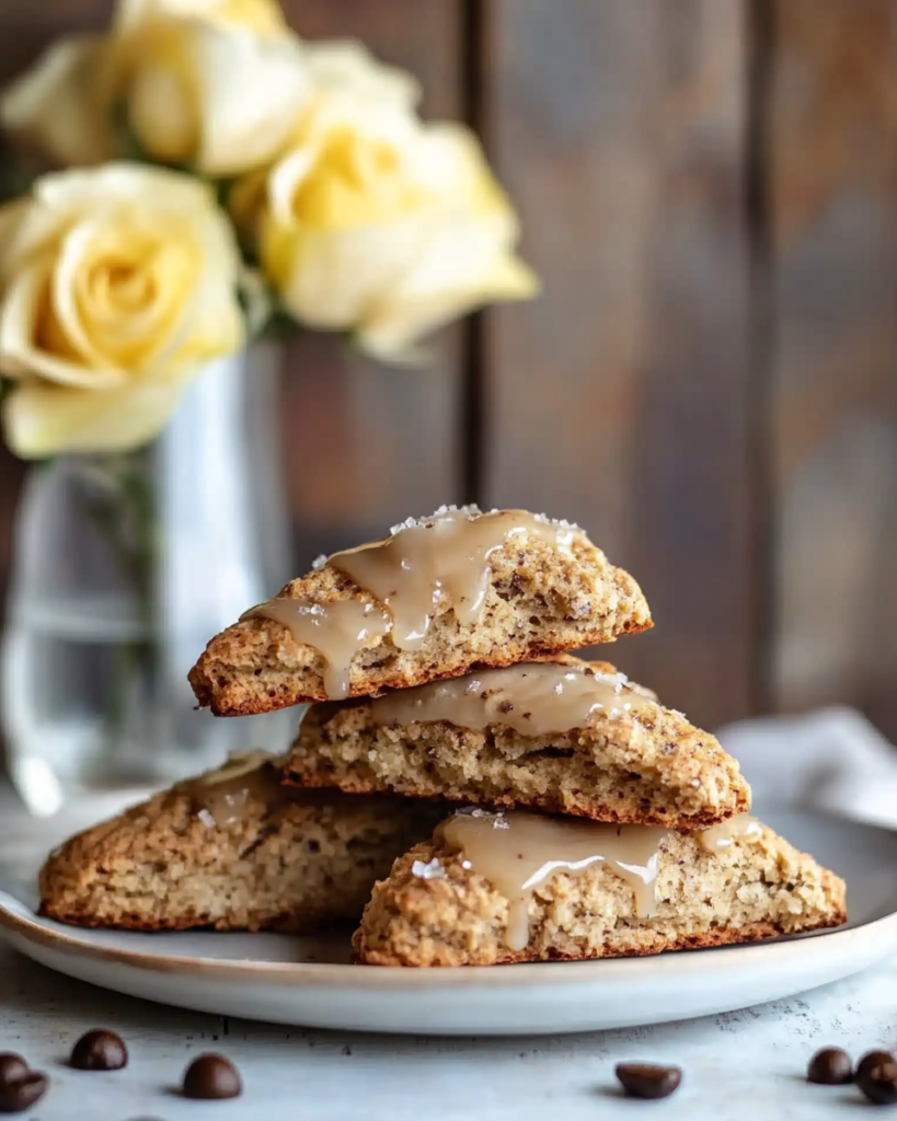 Dirty Chai Scones served on a plate with a cup of coffee or tea.