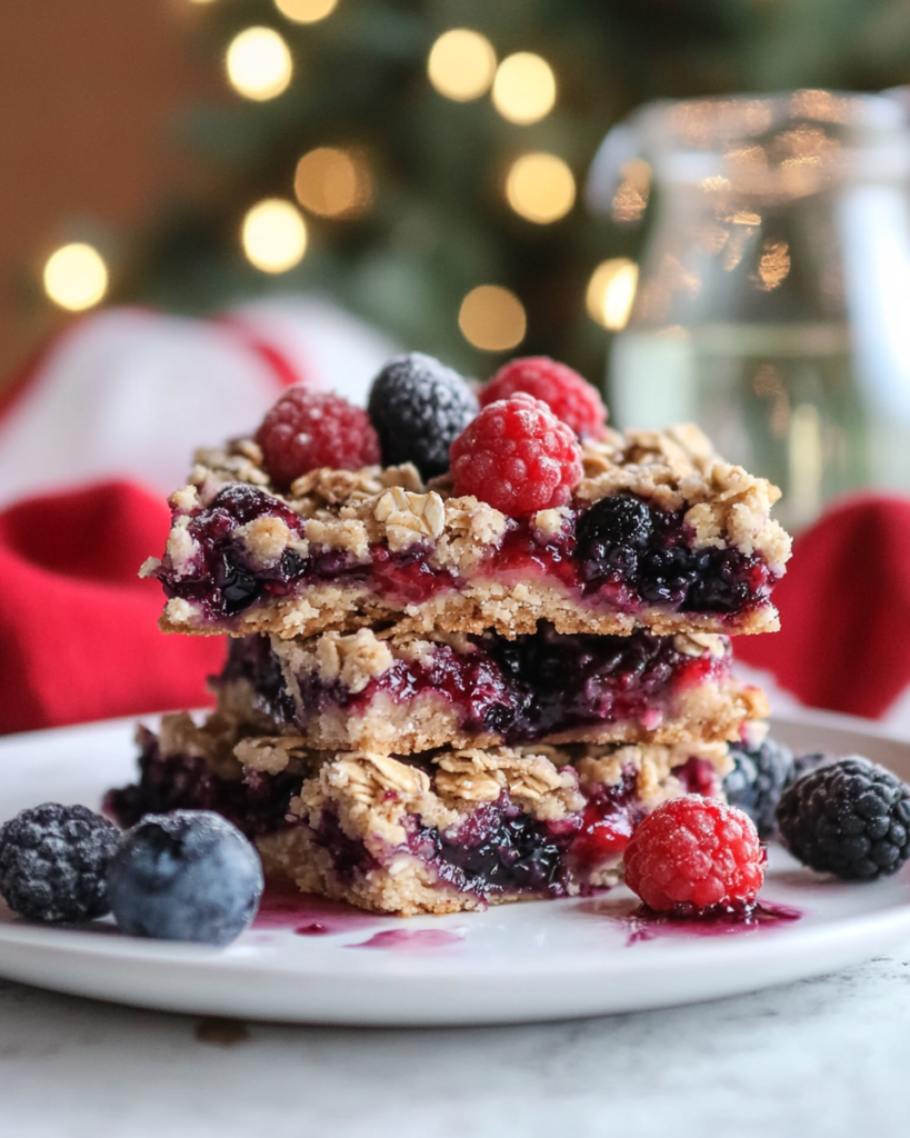 Spreading the berry filling over the crust in the baking pan for Berry Oatmeal Crumble Bars.