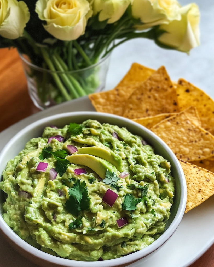 Mashing avocados and mixing with herbs and other ingredients in a bowl for Green Goddess Guacamole.