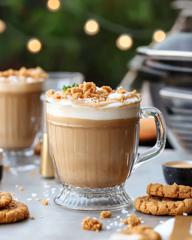 Ingredients for Peanut Butter Cookie Latte, including peanut butter, sugar, egg yolk for cookies, espresso beans or powder, and milk.