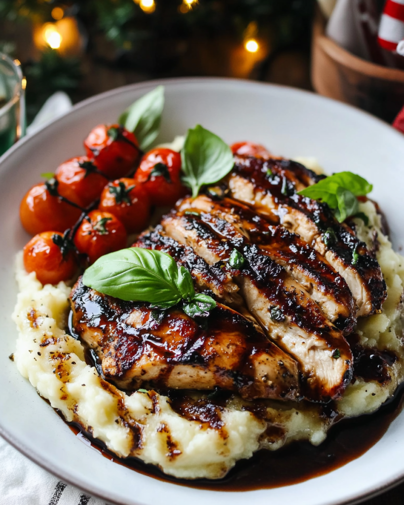 Grilling the balsamic marinated chicken breasts on a grill pan or outdoor grill.