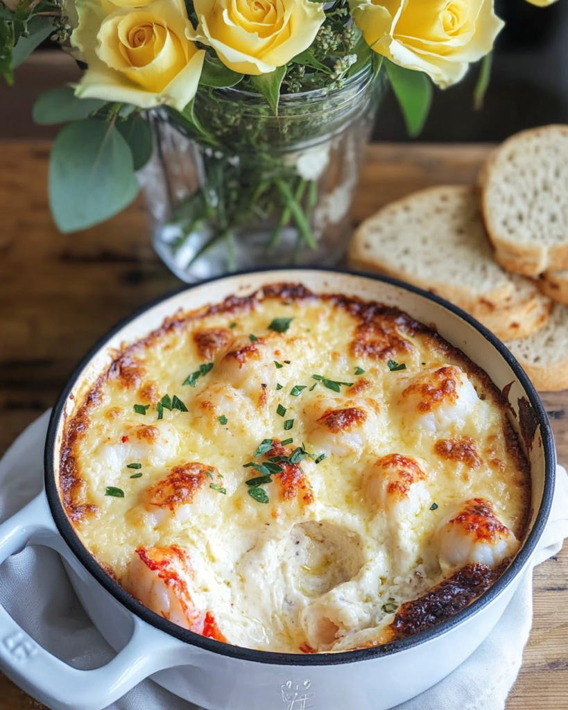 Ingredients for Baked Lobster Dip, including lobster tails, cream cheese, cheddar cheese, Parmesan, shallots, garlic, and sherry.