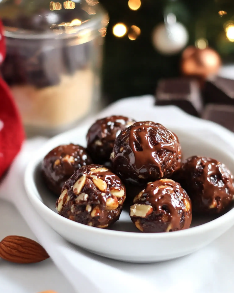 Rolling the date and nut dough balls before stuffing with almond butter for Chocolate Espresso Energy Bites.