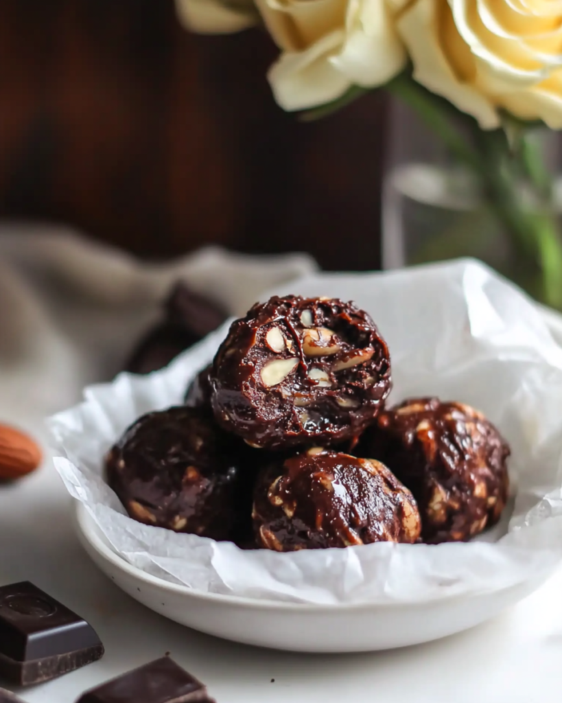 Chocolate Espresso Energy Bites arranged on a plate or in a storage container, ready to eat.