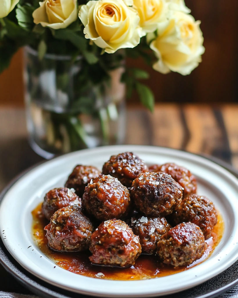 Sicilian-Style Meatballs served over pasta or with crusty bread, topped with sauce and cheese.
