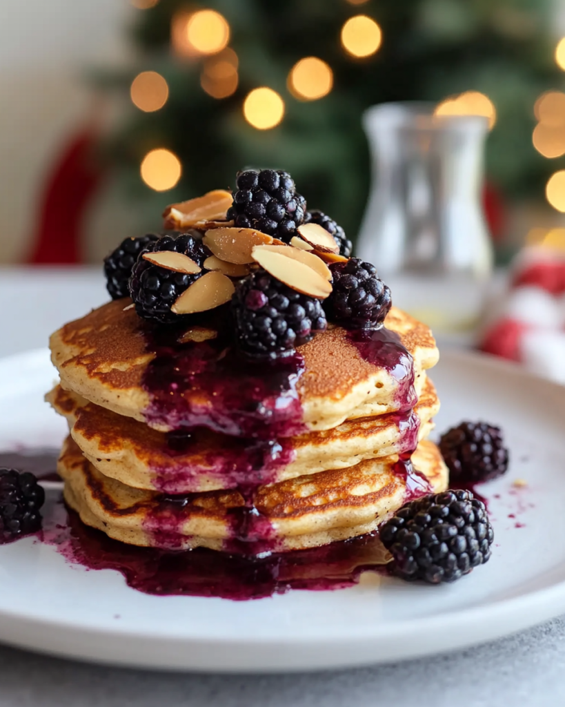 A close-up of Lemon Ricotta Pancakes showing the fluffy texture and toppings.