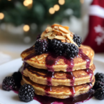 Ingredients for Lemon Ricotta Pancakes, including ricotta cheese, lemons, blackberries, flour, almond meal, and maple syrup.