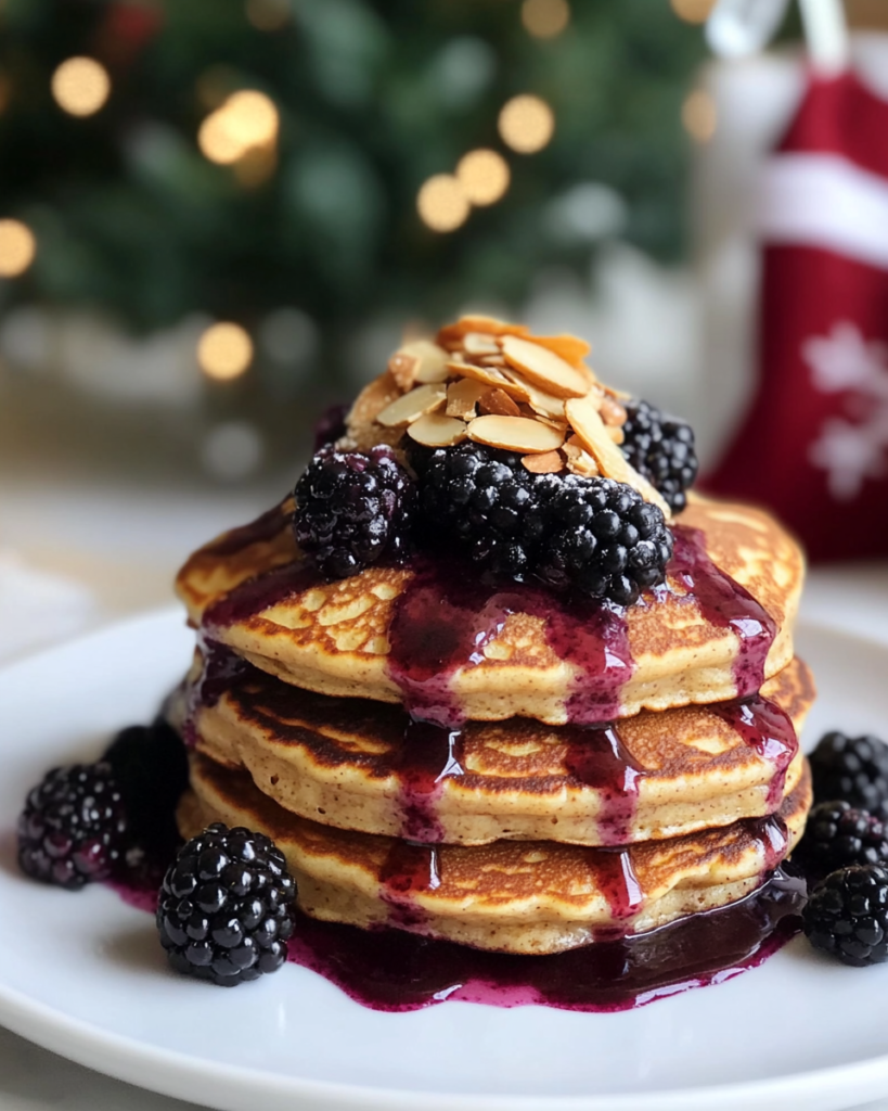  Ingredients for Lemon Ricotta Pancakes, including ricotta cheese, lemons, blackberries, flour, almond meal, and maple syrup.
