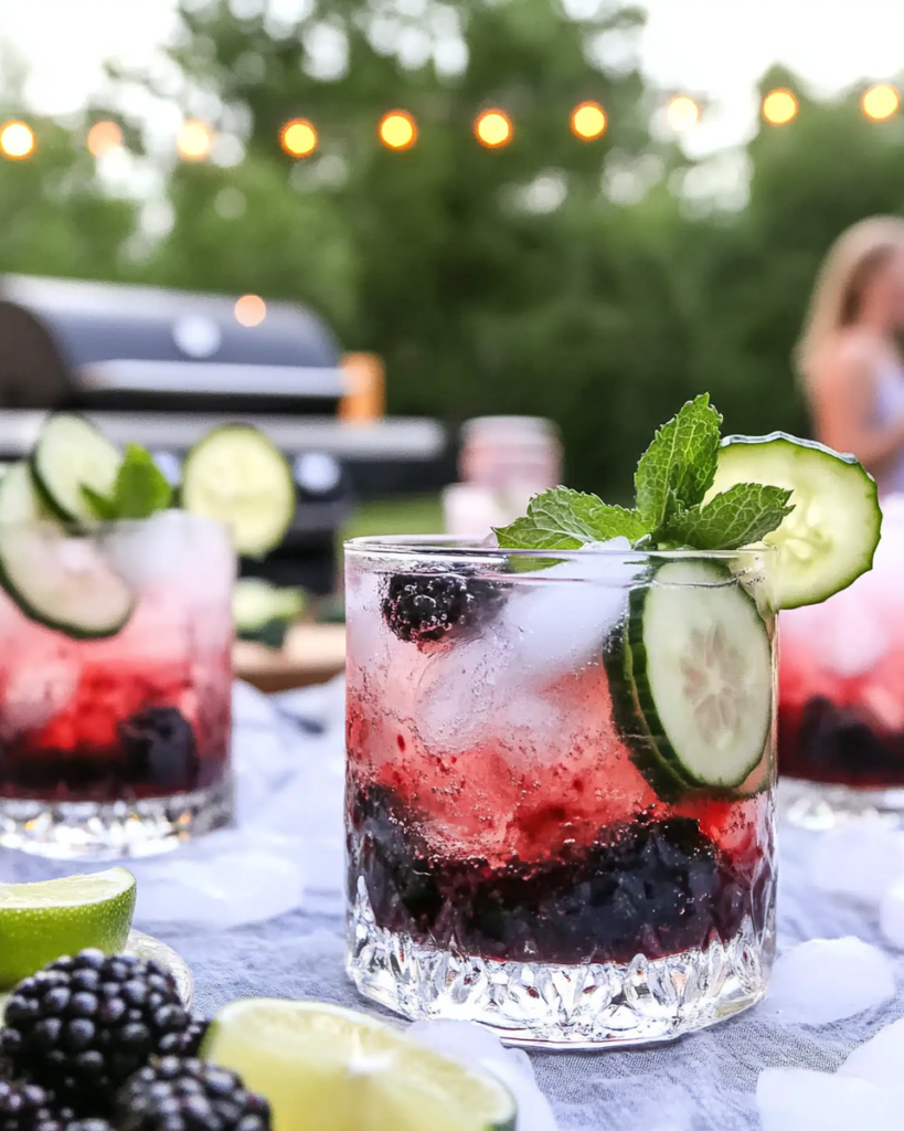  Ingredients for Blackberry Mint Gin Spritzer, including gin, fresh blackberries, mint leaves, lime, sugar for syrup, and soda.