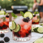 Muddling fresh blackberries and mint in the bottom of a glass for the Blackberry Mint Gin Spritzer.