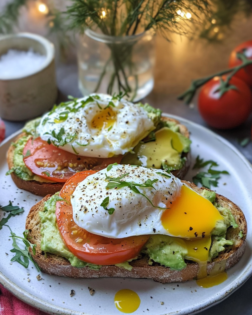 Ingredients for Cream Cheese Avocado Toast, including sourdough bread, avocado, cream cheese, heirloom tomatoes, eggs, and lime.