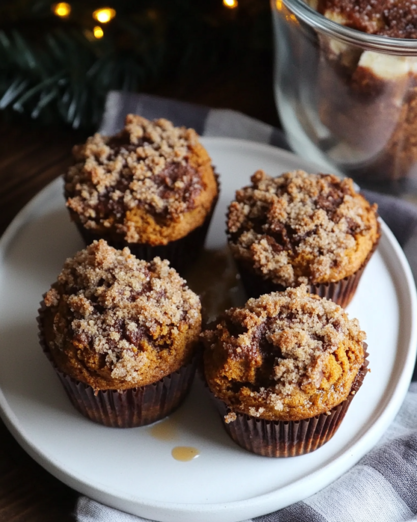 Spooning Nutella into the center of the muffin batter before adding the crumb topping for Nutella Pumpkin Muffins.