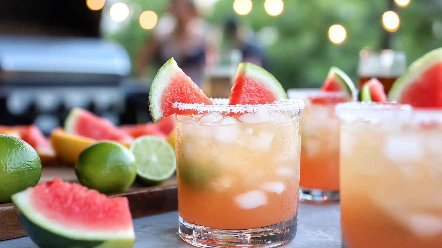 A glass of vibrant red Hibiscus Chia Fresca with visible chia seeds, garnished with a lime wedge.