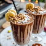 Blending the ingredients for the Chocolate Coconut Smoothie in a high-speed blender.