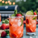 Shaking the Strawberry Mint Margarita ingredients in a cocktail shaker with ice.