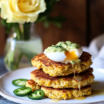 Cooking the Jalapeño Corn Cakes batter on a hot griddle or skillet.