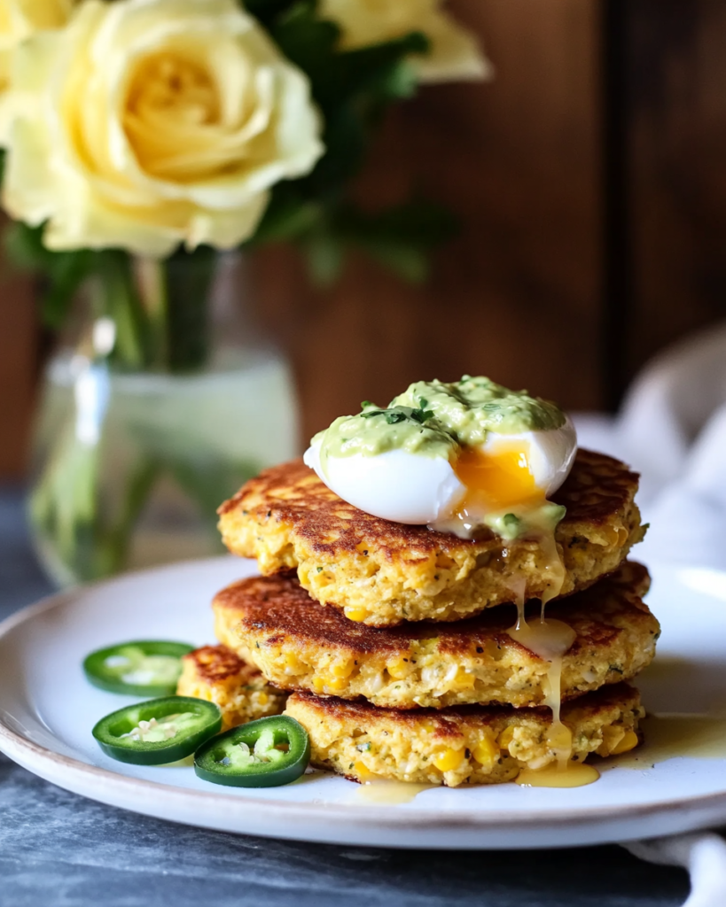 Cooking the Jalapeño Corn Cakes batter on a hot griddle or skillet.