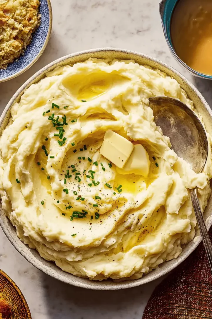 Ultra-Fluffy Mashed Potatoes (The Ultimate Holiday Side!) 6 A spoon lifting a large, light, and fluffy scoop of mashed potatoes from a rustic pot.
