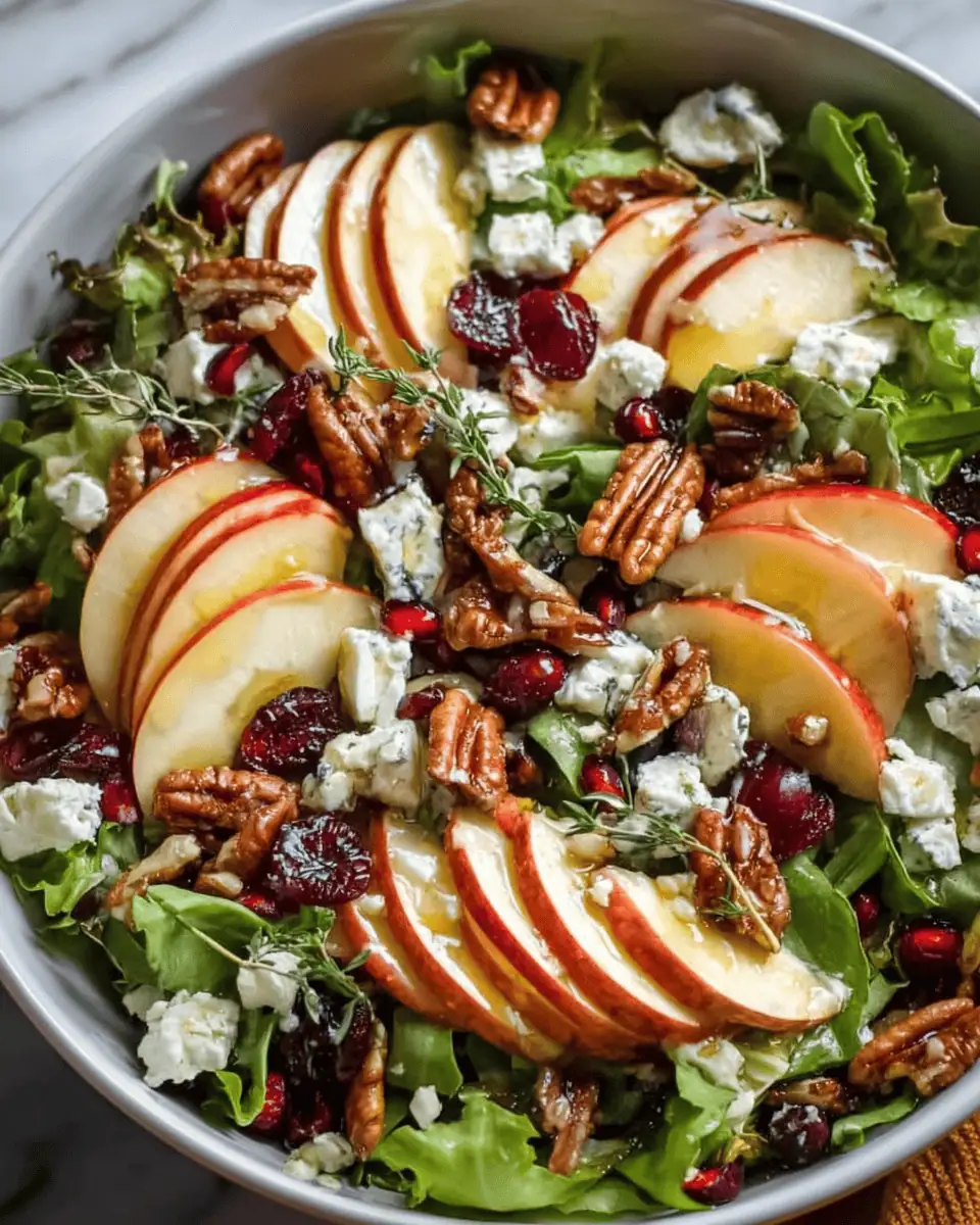 Autumn Harvest Apple Feta Salad (with Honey-Cider Vinaigrette) 3 A single serving of the Honeycrisp apple feta salad on a small white plate with a fork.