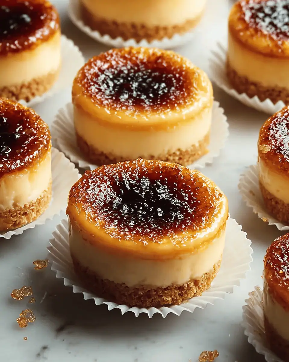 Mini Crème Brûlée Cheesecakes (Easy & Elegant!) 4 A spoon cracking into the caramelized sugar crust of a mini crème brûlée cheesecake.