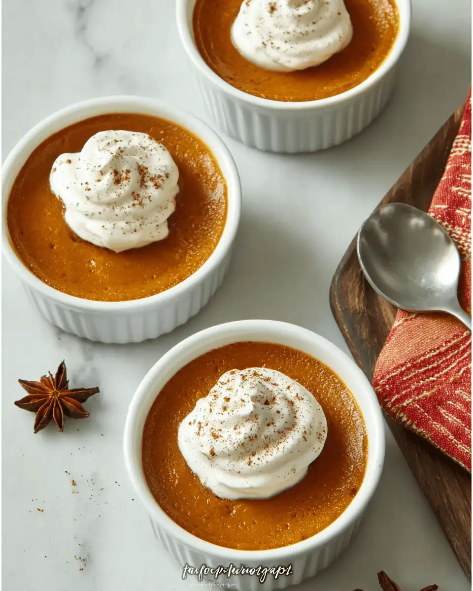 Easy Mini Crustless Pumpkin Pies (Silky Custard!) 1 A spoon taking a bite of the silky, smooth crustless pumpkin pie, showing the creamy custard texture.