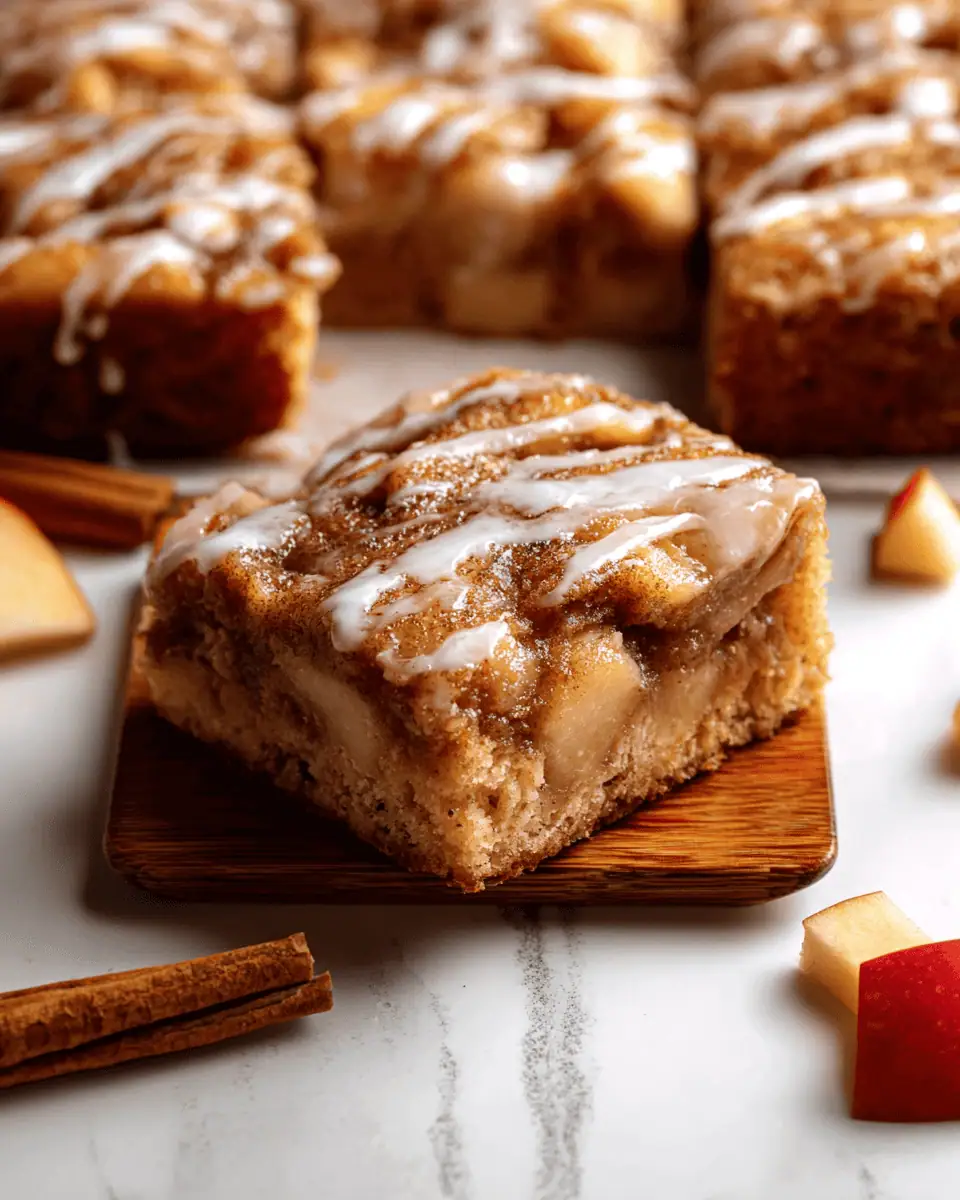 Overhead view of the entire glazed apple fritter cake, highlighting the cinnamon-sugar topping.