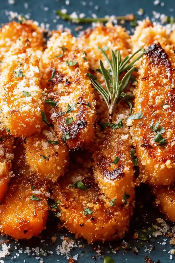 Crispy Garlic Parmesan Smashed Carrots (Easy Side Dish!) 35 A serving of crispy smashed carrots on a plate next to a piece of roasted chicken.