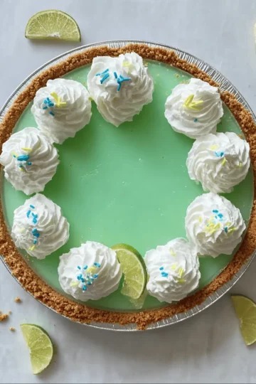 The Ultimate Baja Blast Pie – Yes, Really! 12 The entire no-bake Baja Blast Pie in its graham cracker crust, showing the smooth, bright-green filling.