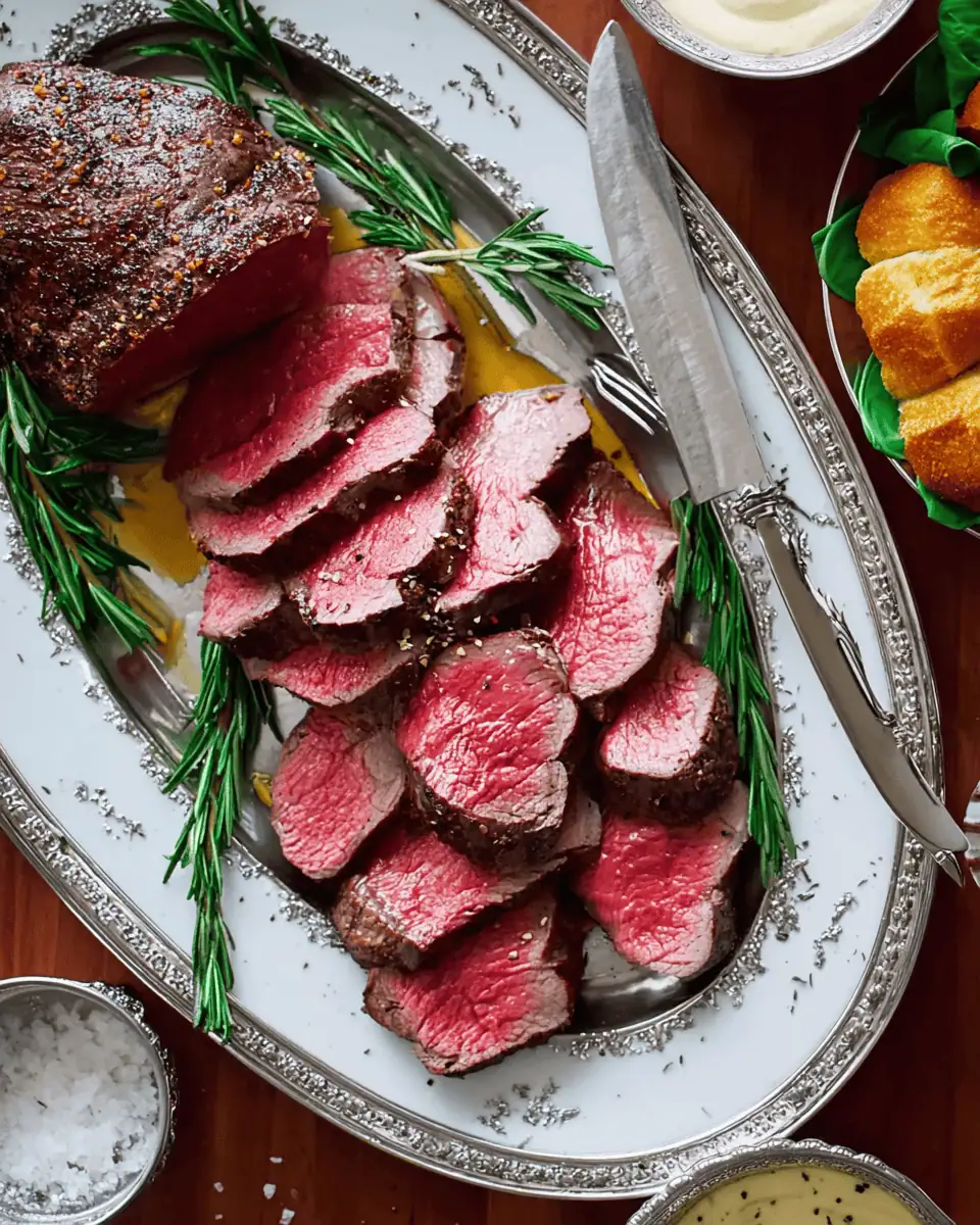 Perfect Roasted Beef Tenderloin: The Ultimate Holiday Centerpiece 2 Raw beef tenderloin being rubbed with softened butter and seasoned with salt and pepper.
