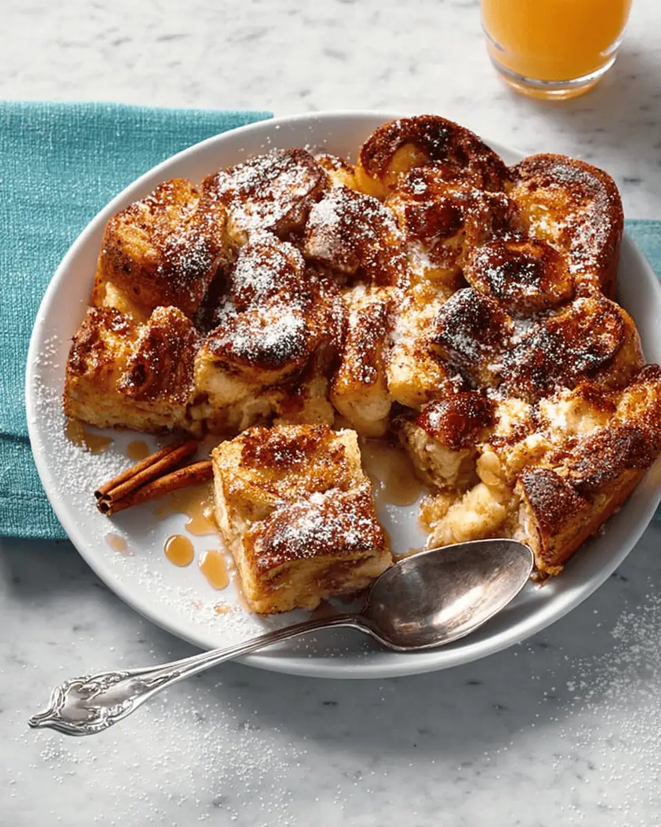 Bagel Bread Pudding: A Sweet Cinnamon Crunch Breakfast Bake 2 A serving of bagel bread pudding on a white plate showing the soft custard interior.