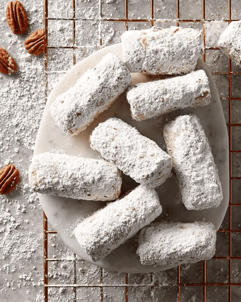 Tender Pecan Logs: A Melt-in-Your-Mouth Shortbread Cookie 2 Rolling dough into long ropes and cutting them into 2-inch logs on a counter.