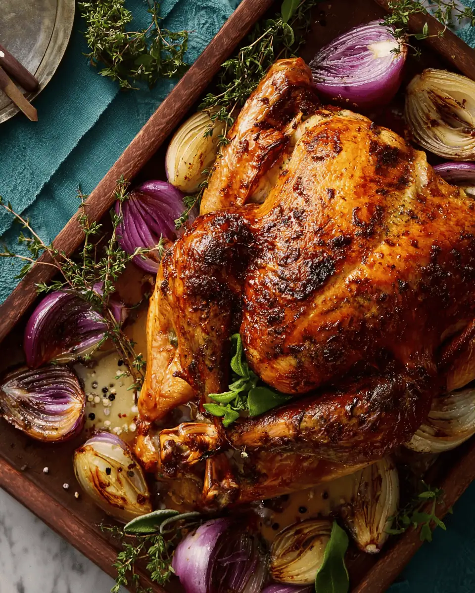 French Onion Turkey - The Ultimate Holiday Roast 1 A hand carving the finished roasted French Onion turkey against the grain on a wooden board.